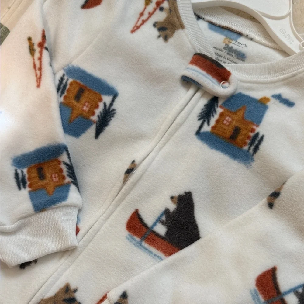Carter's White and Cream Animal Print Sleepers
